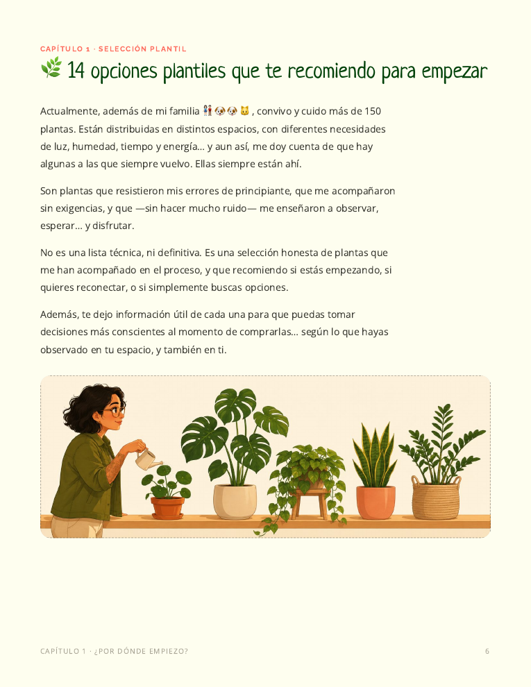 Página interior con plantas recomendadas